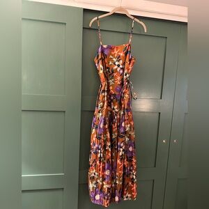 Current Air NEW Vinnie Louise brown floral pleated maxi dress, Jillian, Sz Small